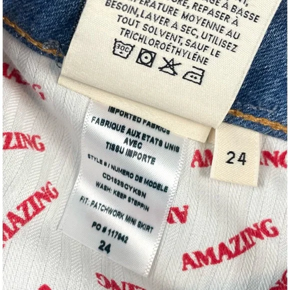 ALICE + OLIVIA • AO LA Blue Denim Patchwork A-Line Mini Skirt, XS - Picture 9 of 16